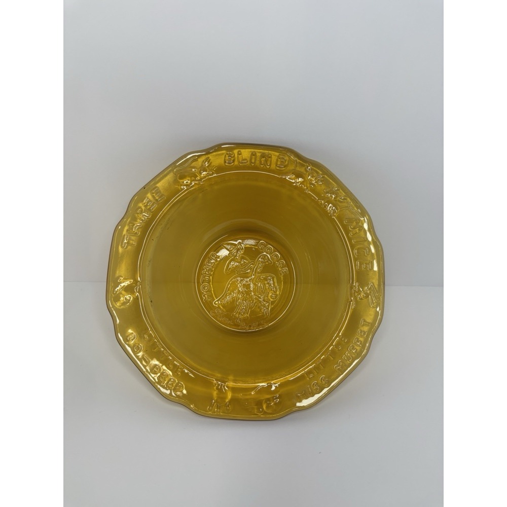 Vintage Tiara Glass Child's Embossed Amber Bowl, Mother Goose Nursery Rhymes, 6"